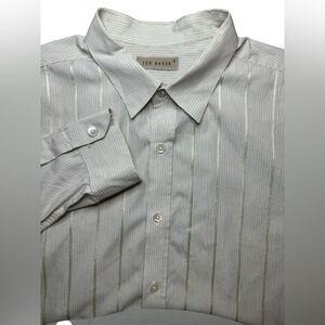 Ted Baker Long Sleeve Button Up Size XL Cream Stripe